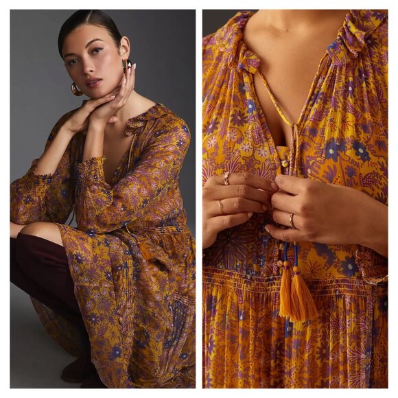 NWT Anthropologie The Marais Printed Chiffon Maxi Dress - Picture 2 of 4